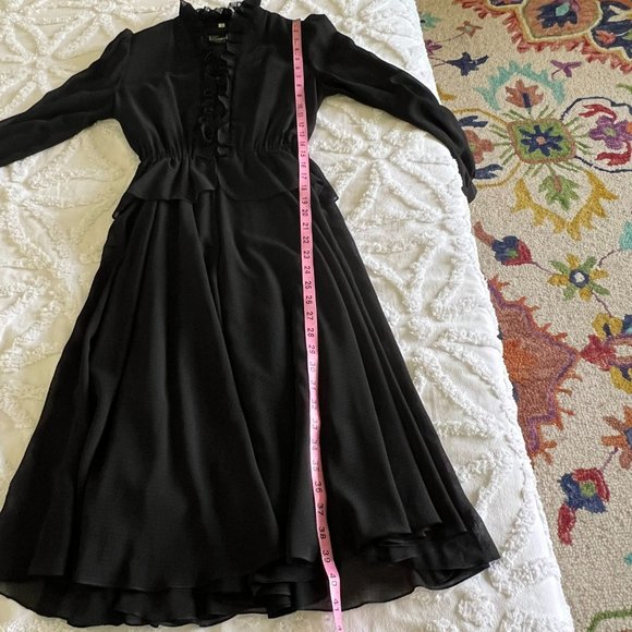 Japanese VINTAGE Goth Black LAMBALLE Long Sleeve Secretary Dress Small RARE - Picture 11 of 12
